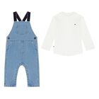 Baby Boys White & Blue Dungaree Set, 1, hi-res