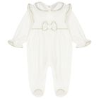 Baby Girls Ivory & Gold Bow Babygrow, 1, hi-res