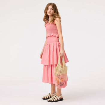 Girls Coral Tiered Cotton Skirt