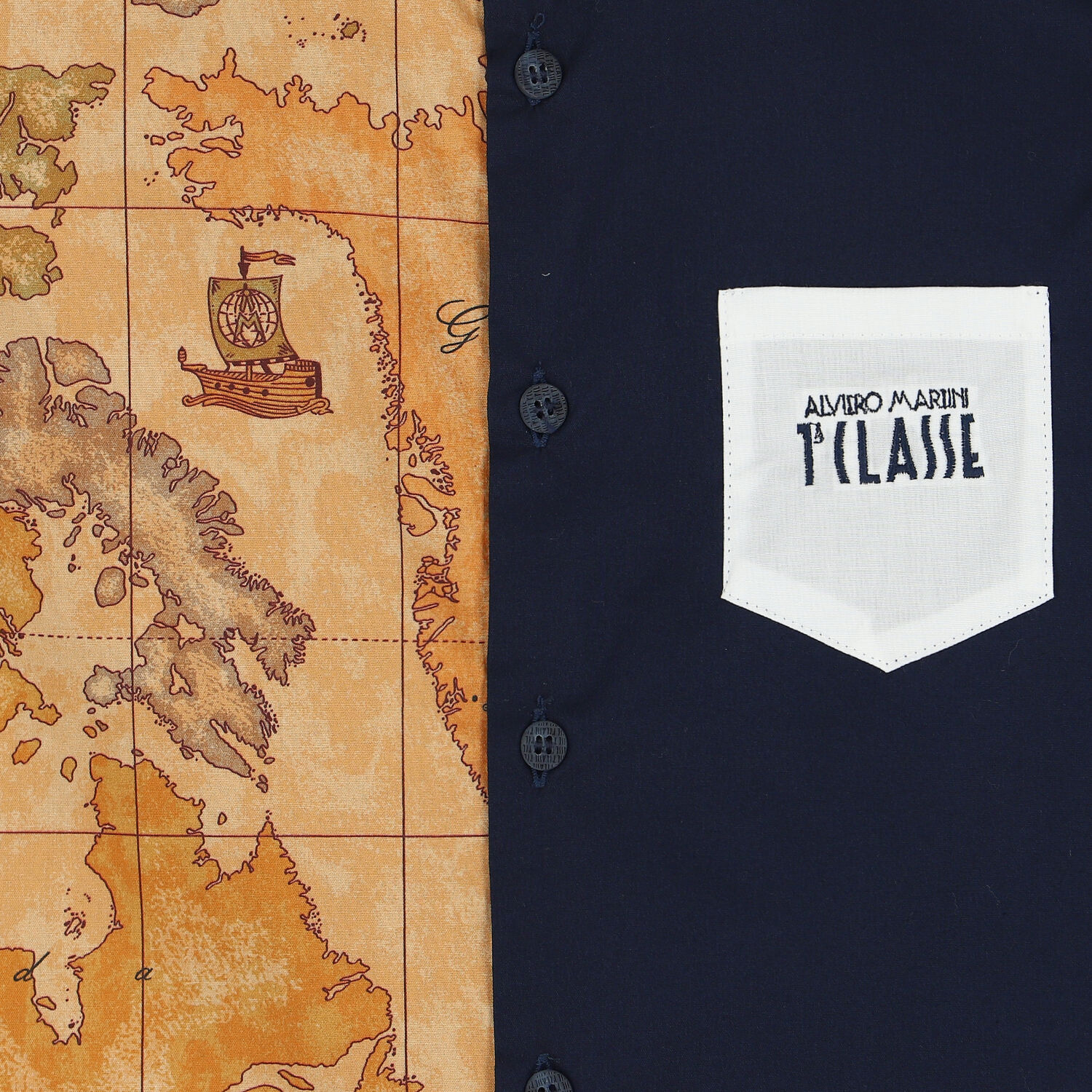 Boys Navy Blue & Beige Geo Map Shirt, 1, hi-res