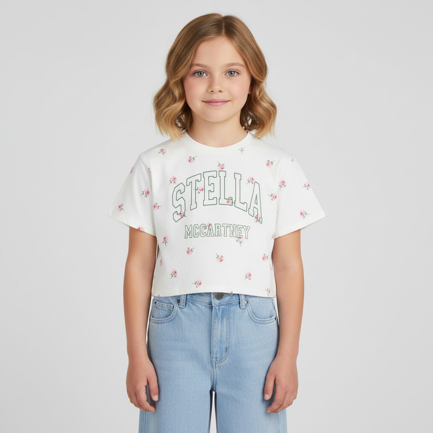 Girls White Floral Logo T-Shirt, 1, hi-res