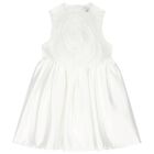 Girls White Rose Satin Dress, 1, hi-res