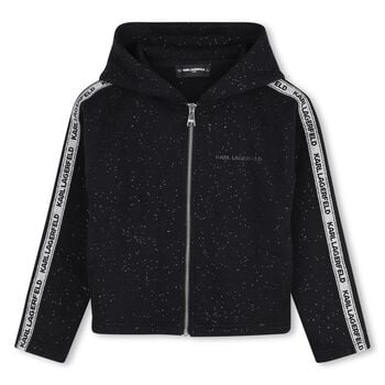 Girls Black Glittery Hooded Zip Up Top