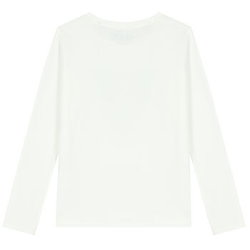 Girls White Embellished Logo Long Sleeve Top