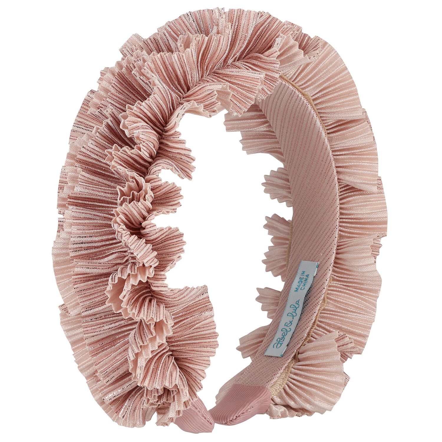 Girls Pink Pleated Ruffled Headband, 2, hi-res