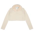 Girls Beige Faux Fur Collar Cardigan, 2, hi-res