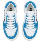 White & Blue Logo Trainers, 1, hi-res