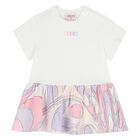 Younger Girls White & Pink Logo Dress, 1, hi-res