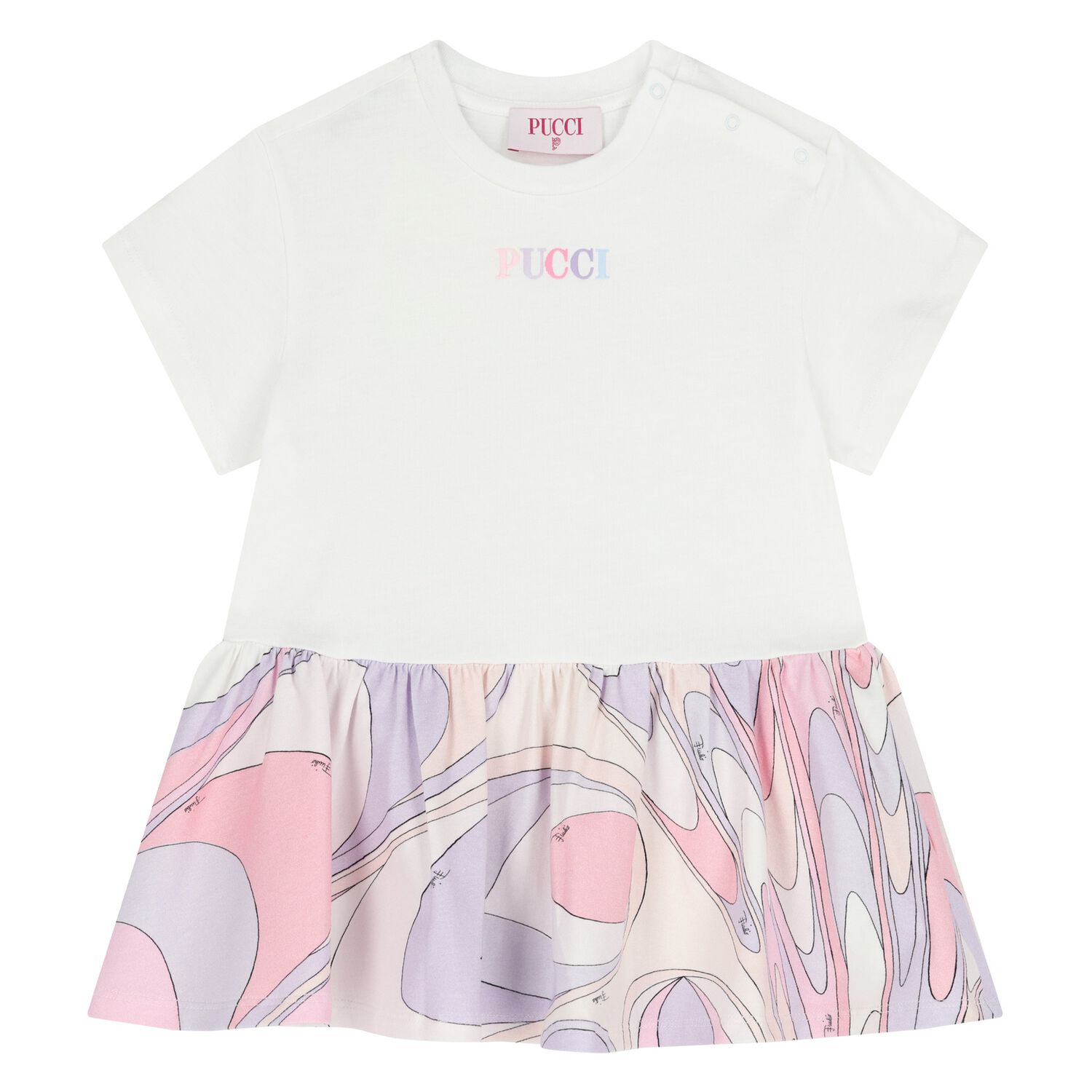 Younger Girls White & Pink Logo Dress, 1, hi-res