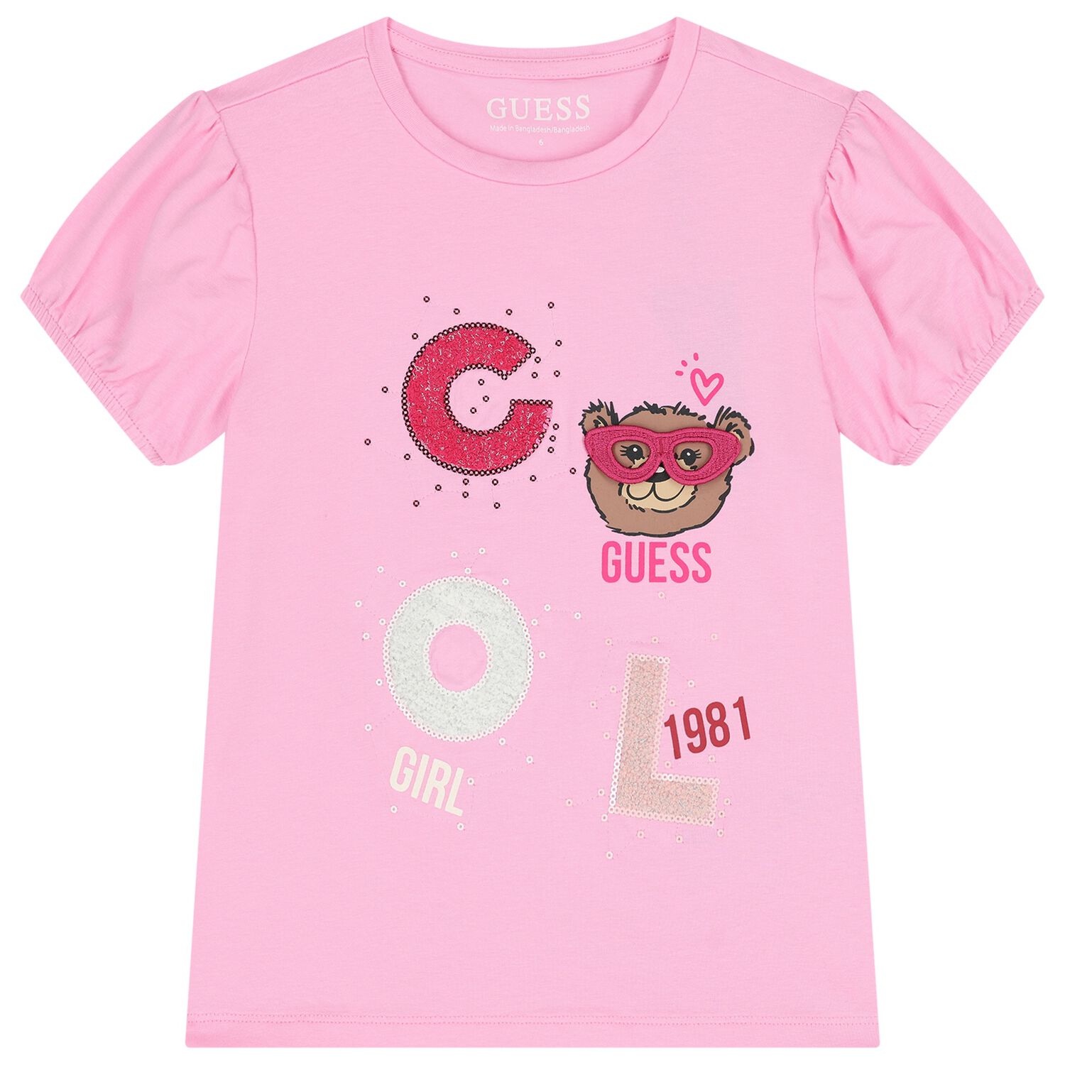 Girls Pink Teddy Bear Logo T-Shirt, 1, hi-res