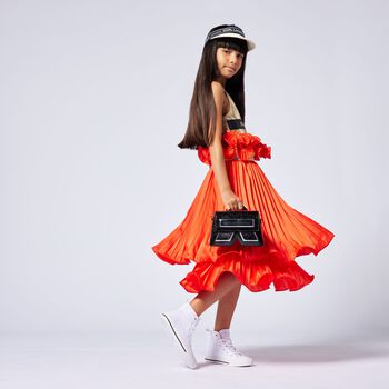Girls Orange Logo Ruffled Skirt