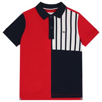 Boys Red, White & Navy Blue Polo Shirt