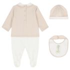 Beige & White Logo Babygrow Gift Set, 1, hi-res