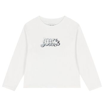 Girls White Logo Long Sleeve Top