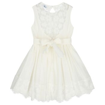 Girls Ivory Floral Lace Dress