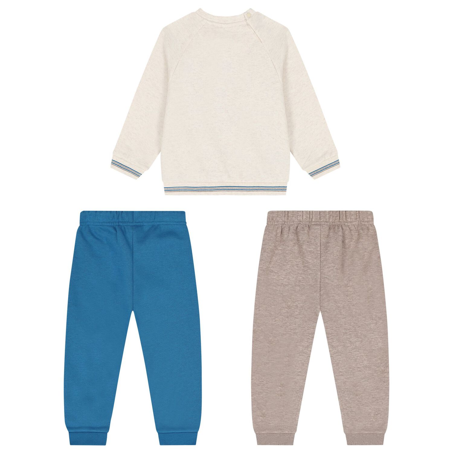 Younger Boys Ivory, Beige & Blue 3 Piece Tracksuit, 2, hi-res image number null