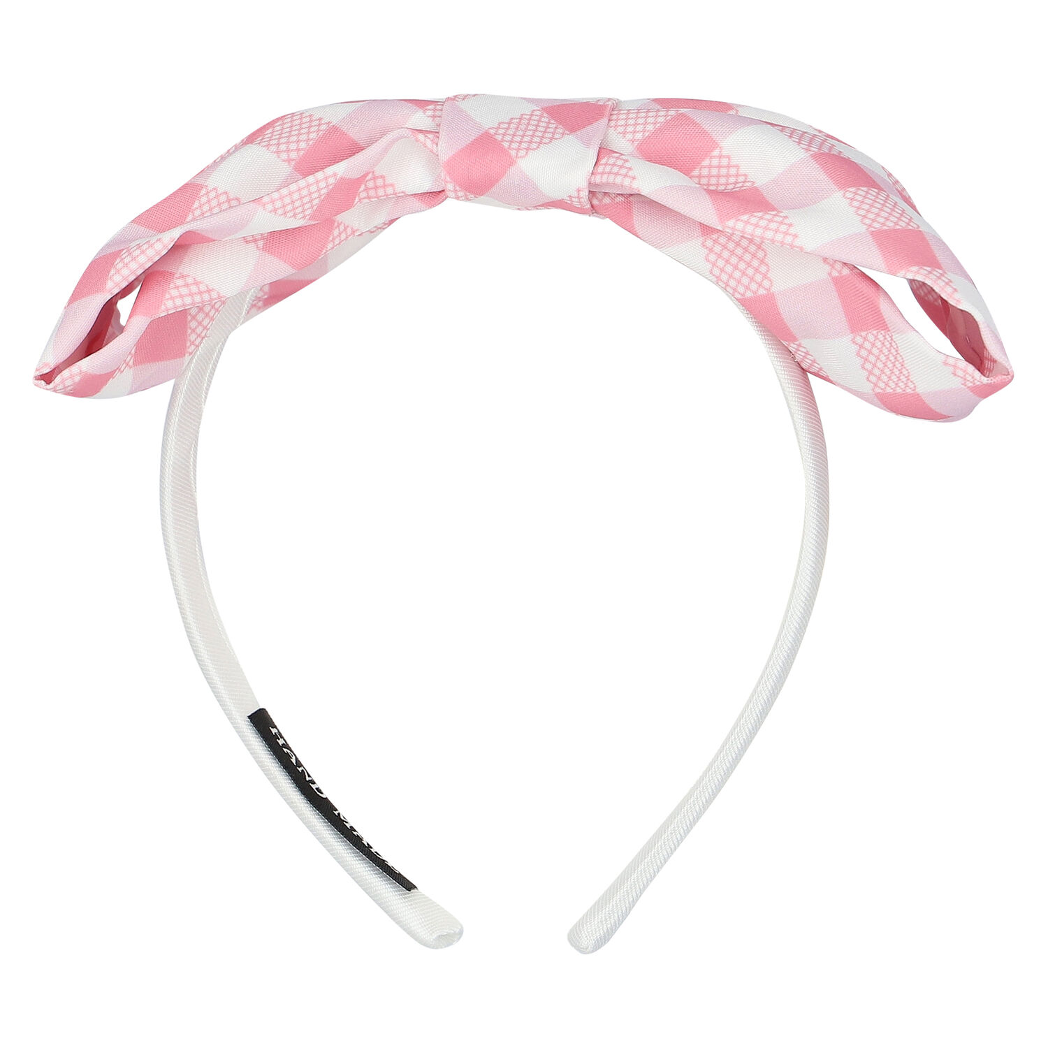 Girls Pink & White Gingham Bow Headband, 1, hi-res image number null
