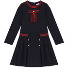 Girls Navy Blue Pleated Dress, 1, hi-res