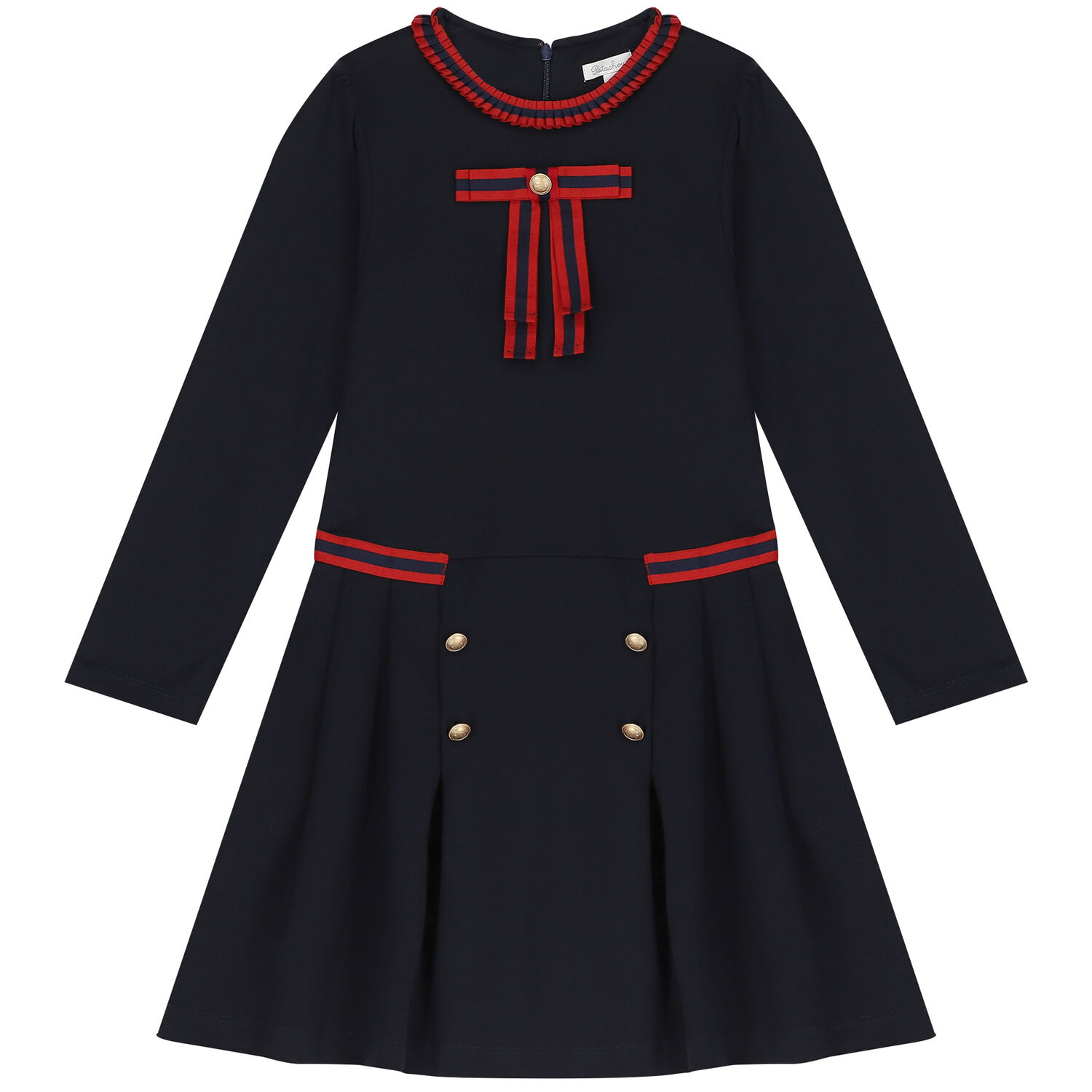 Girls Navy Blue Pleated Dress, 1, hi-res