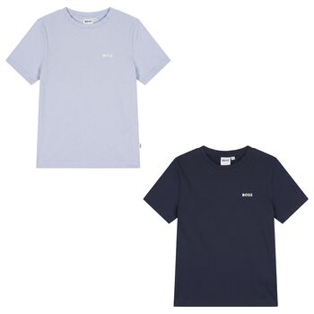 Boys Blue & Navy Blue Logo T-Shirts (2 Pack)