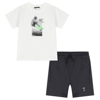 Boys White & Grey Shorts Set