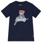 Boys Navy Blue Teddy Bear Logo T-Shirt, 1, hi-res