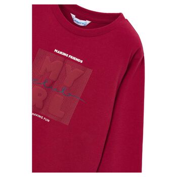 Boys Red Logo Long Sleeve Top