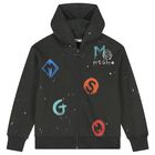 Black Logo Hooded Zip Up Top, 1, hi-res