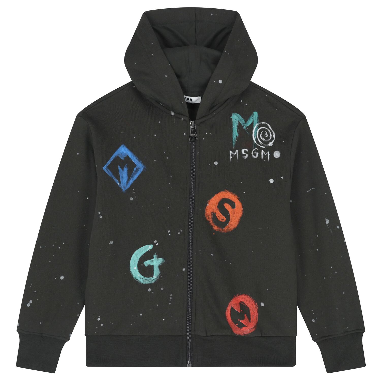 Black Logo Hooded Zip Up Top, 1, hi-res