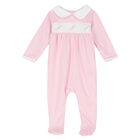 Baby Girls Pink & White Smocked Babygrow, 1, hi-res