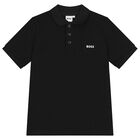 Boys Black Logo Polo Shirt, 1, hi-res