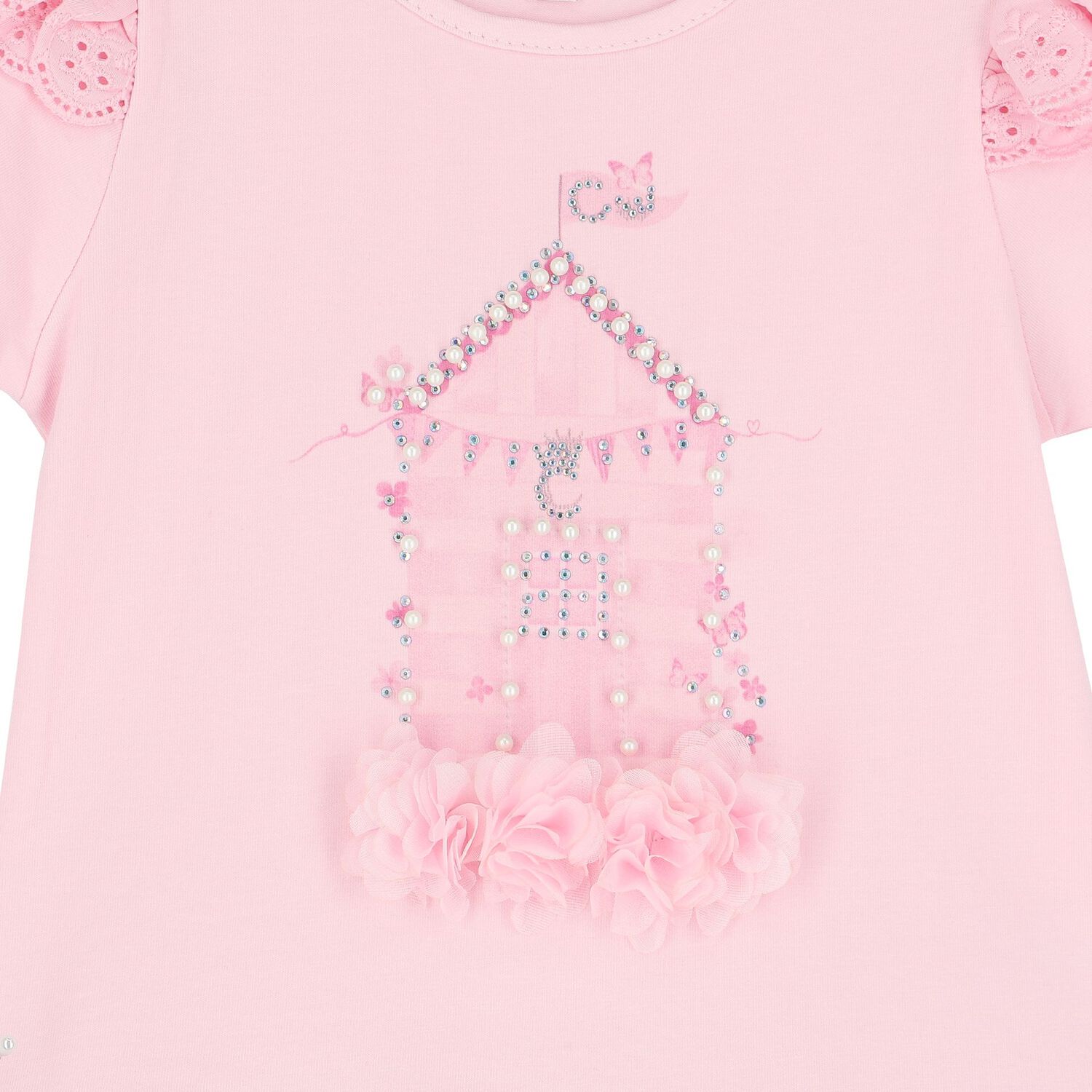 Girls Pink Broderie Anglaise Dress, 1, hi-res