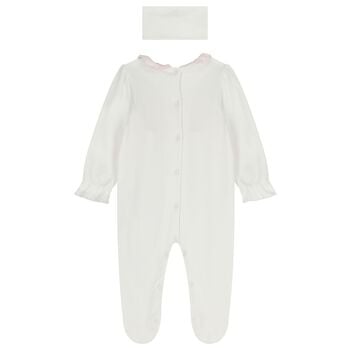Baby Girls Ivory & Pink Babygrow & Headband Set