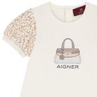 Younger Girls Ivory Bag Print Dress, 1, hi-res