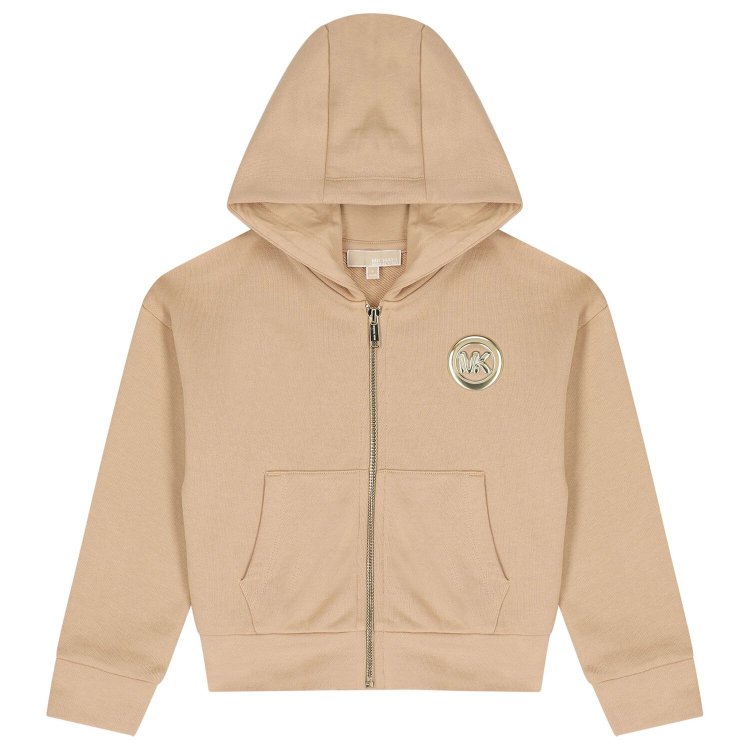 Girls Mini Me Beige Logo Hooded Zip Up Top, 1, hi-res