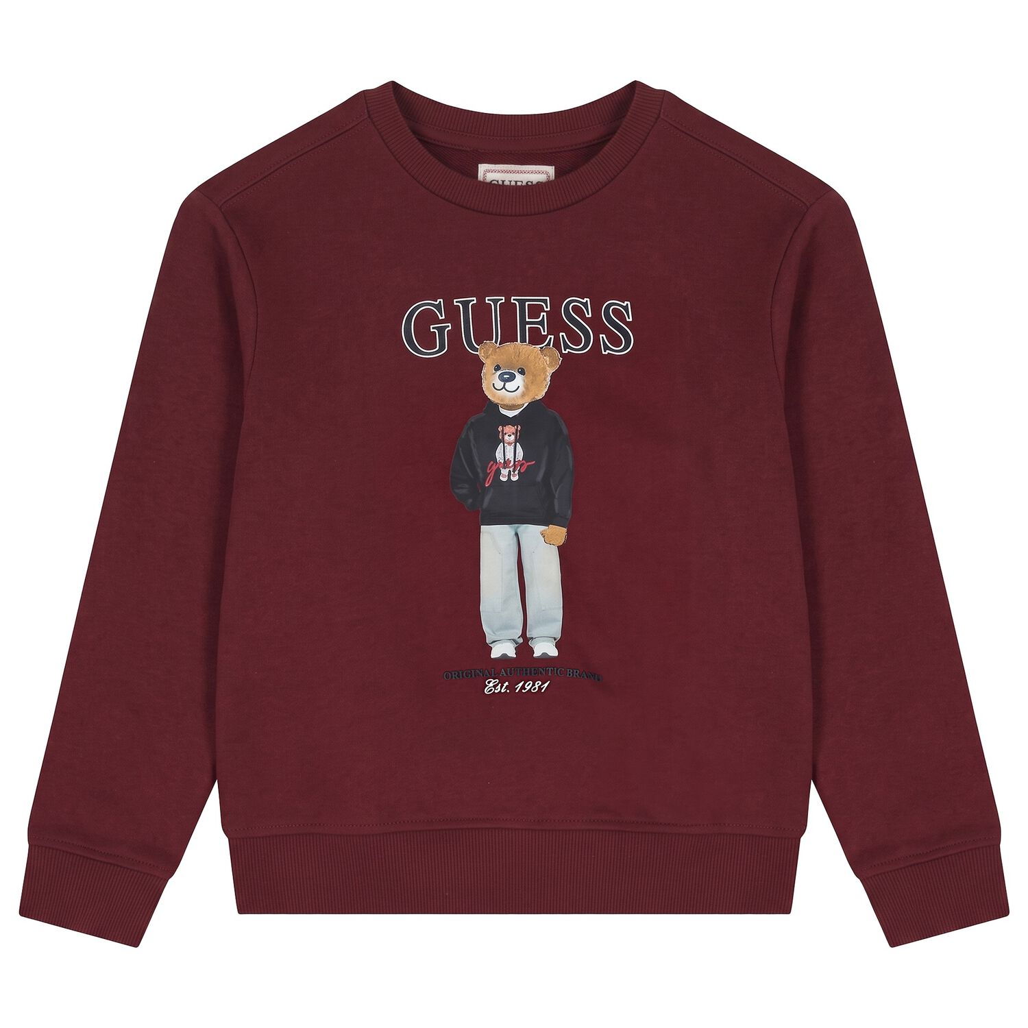 Boys Burgundy Teddy Bear Logo Sweatshirt, 2, hi-res