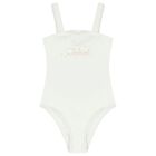 Girls White Logo Swimsuit, 1, hi-res