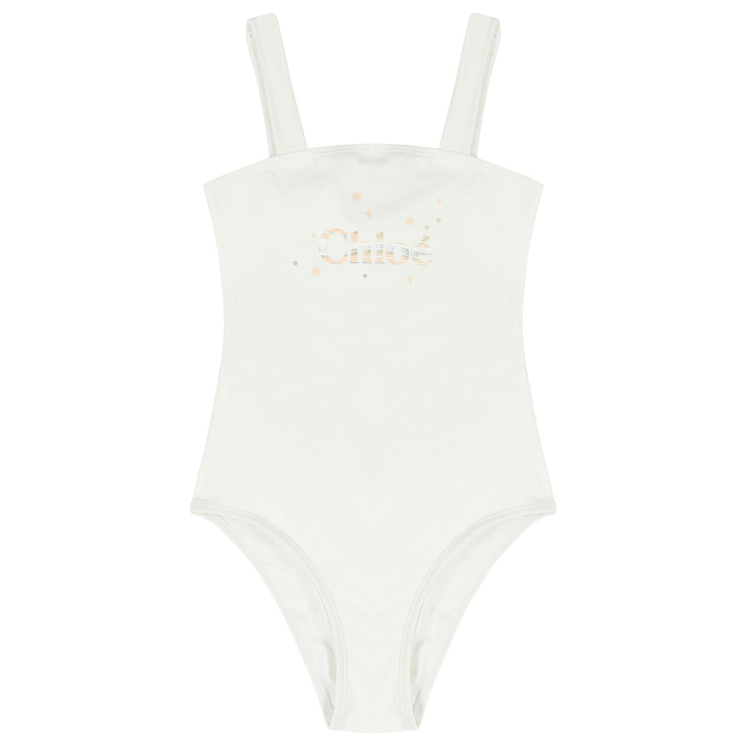 Girls White Logo Swimsuit, 1, hi-res
