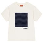 Boys Ivory & Blue Zig Zag Logo T-Shirt, 1, hi-res