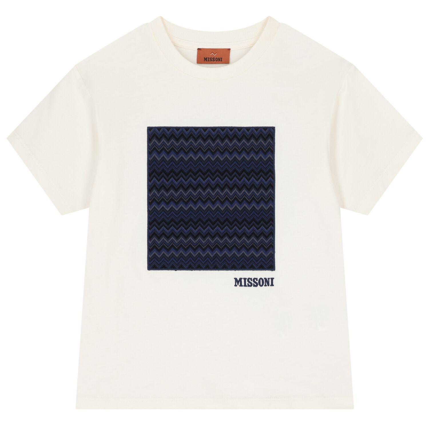 Boys Ivory & Blue Zig Zag Logo T-Shirt, 1, hi-res