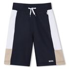 Boys Navy Blue Logo Shorts, 3, hi-res