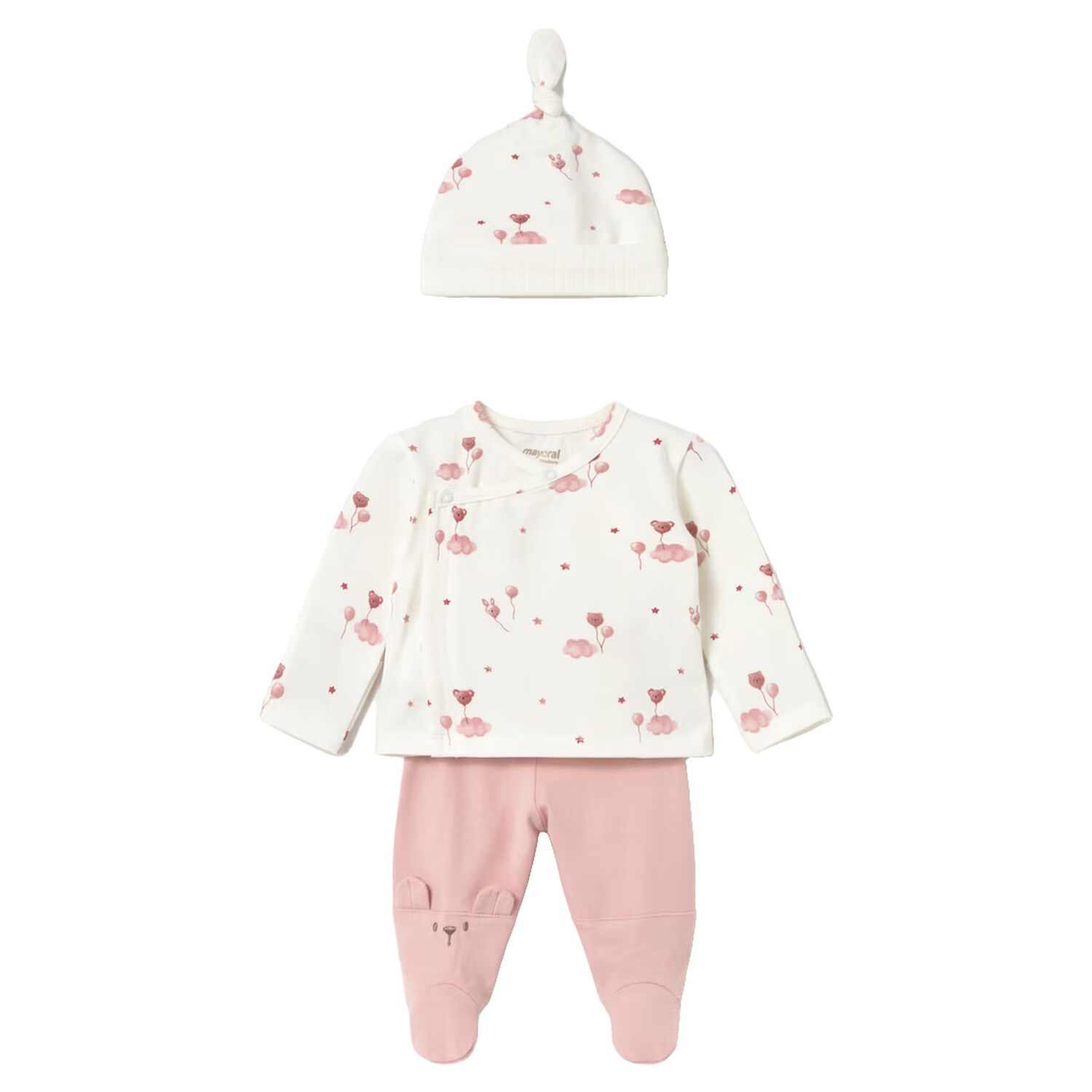 Baby Girls Ivory & Pink Balloon 2 Piece Babygrow Set, 3, hi-res