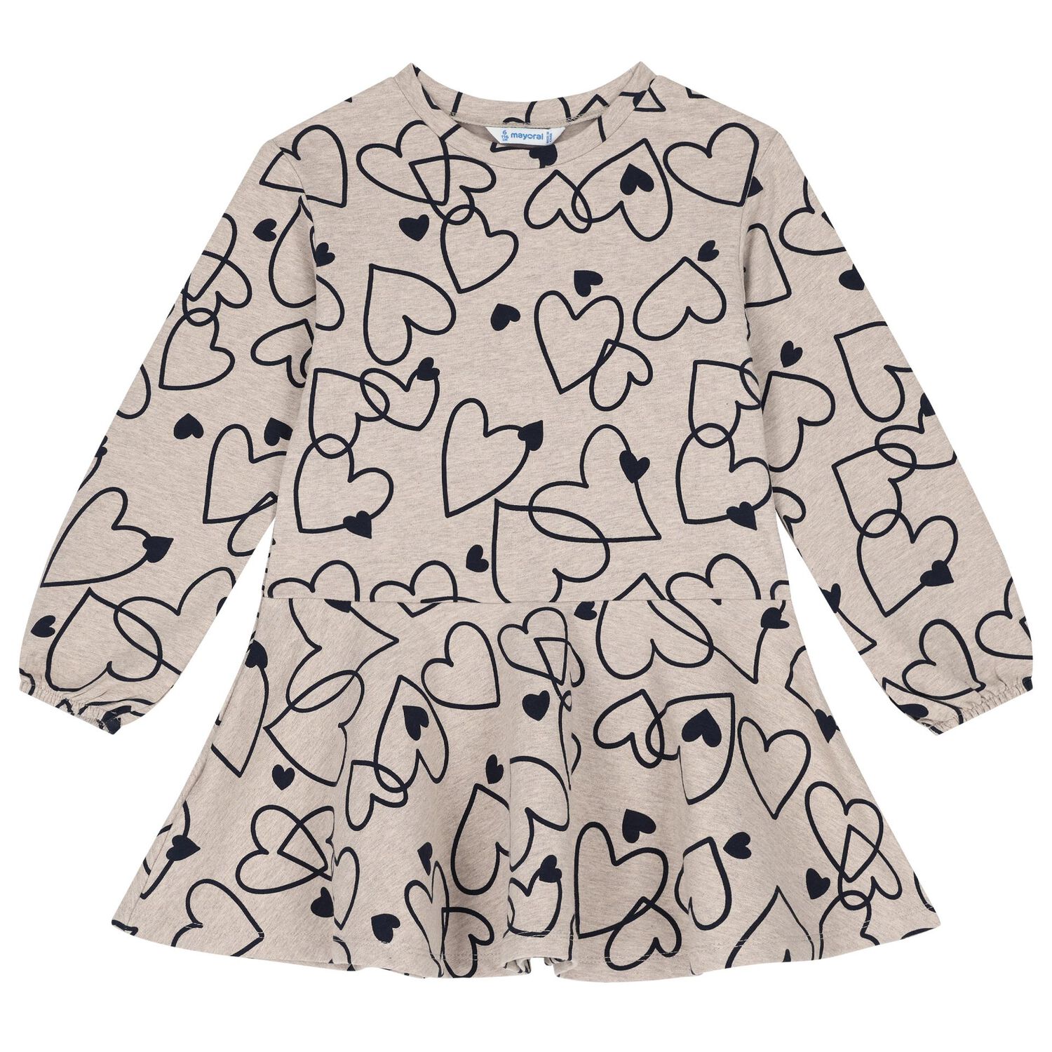 Girls Beige Heart Dress Set, 3, hi-res