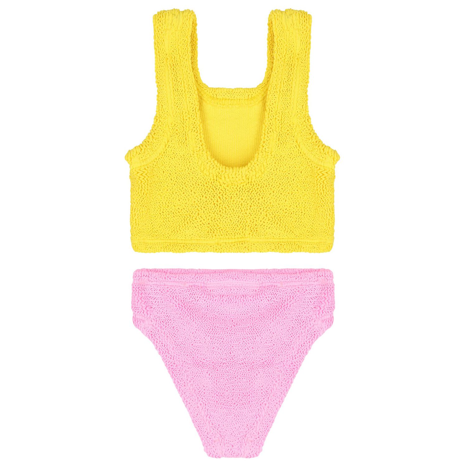 Girls Yellow & Bubblegum Pink Crinkle Bikini, 1, hi-res