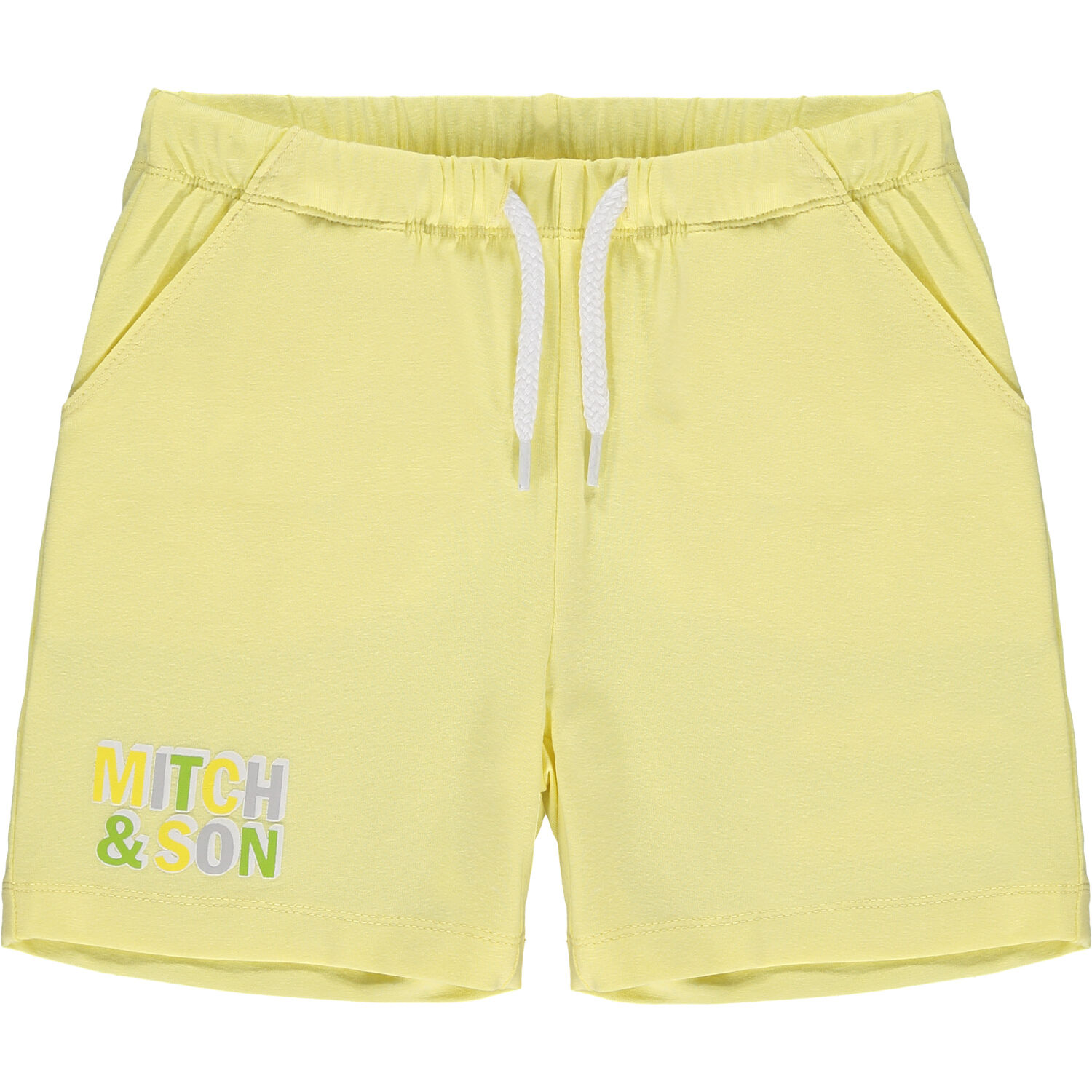 Boys White & Yellow Logo Shorts Set, 1, hi-res