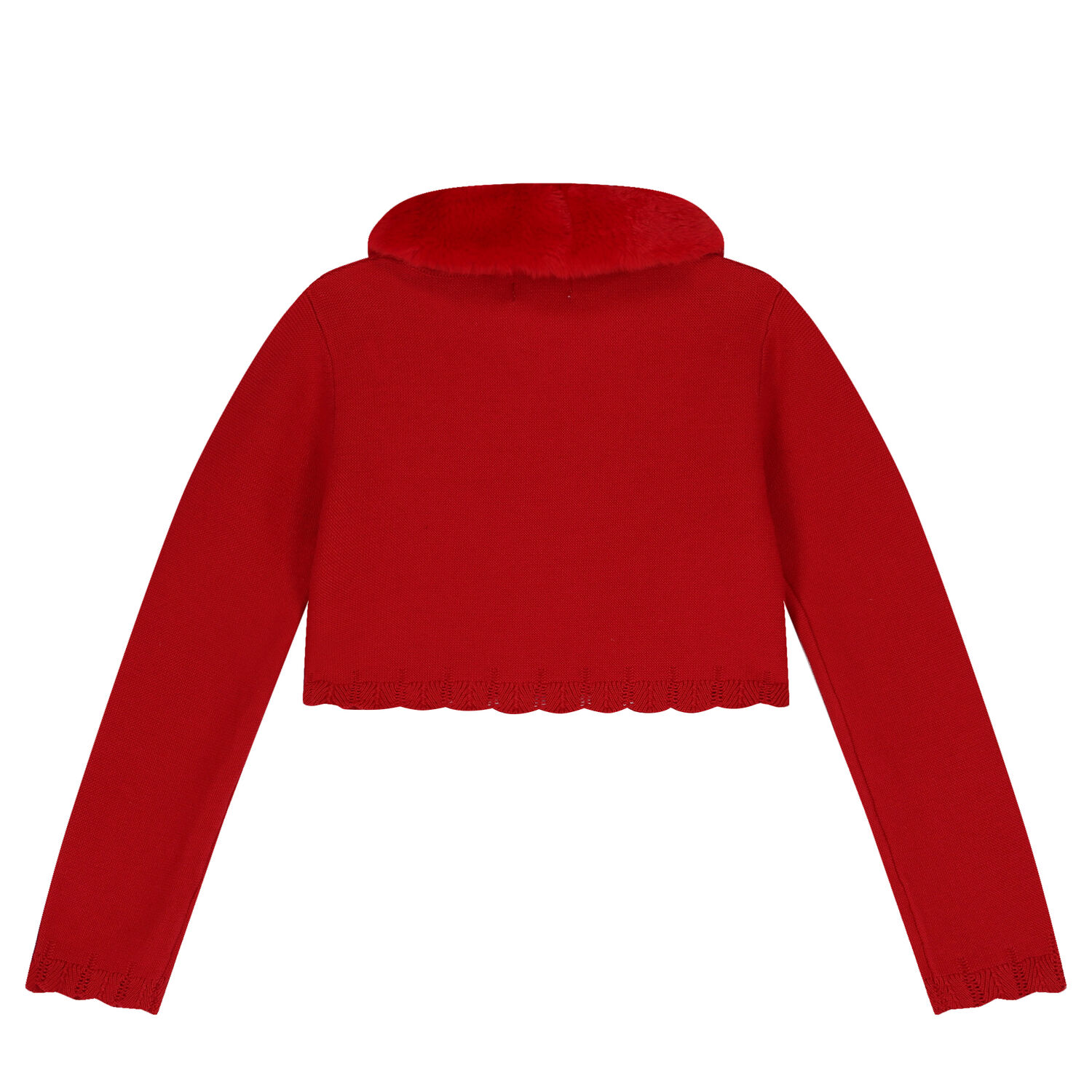 Girls Red Faux Fur Collar Cardigan, 1, hi-res