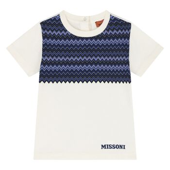 Younger Boys Ivory & Navy Blue Zig Zag T-Shirt