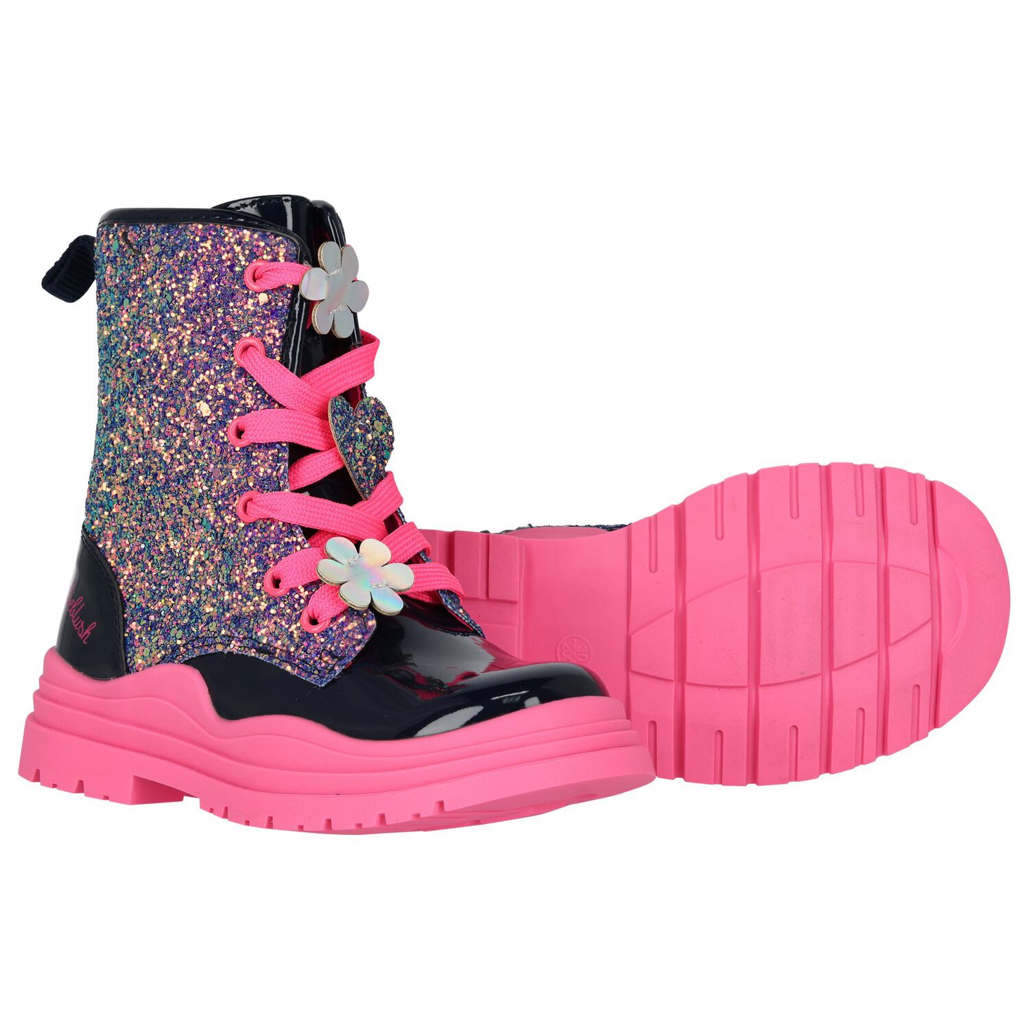 Girls Navy Blue & Pink Glitter Boots, 1, hi-res