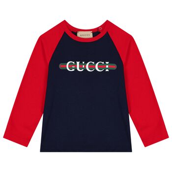 Younger Boys Navy Blue & Red Long Sleeve Top