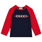 Younger Boys Navy Blue & Red Long Sleeve Top, 1, hi-res